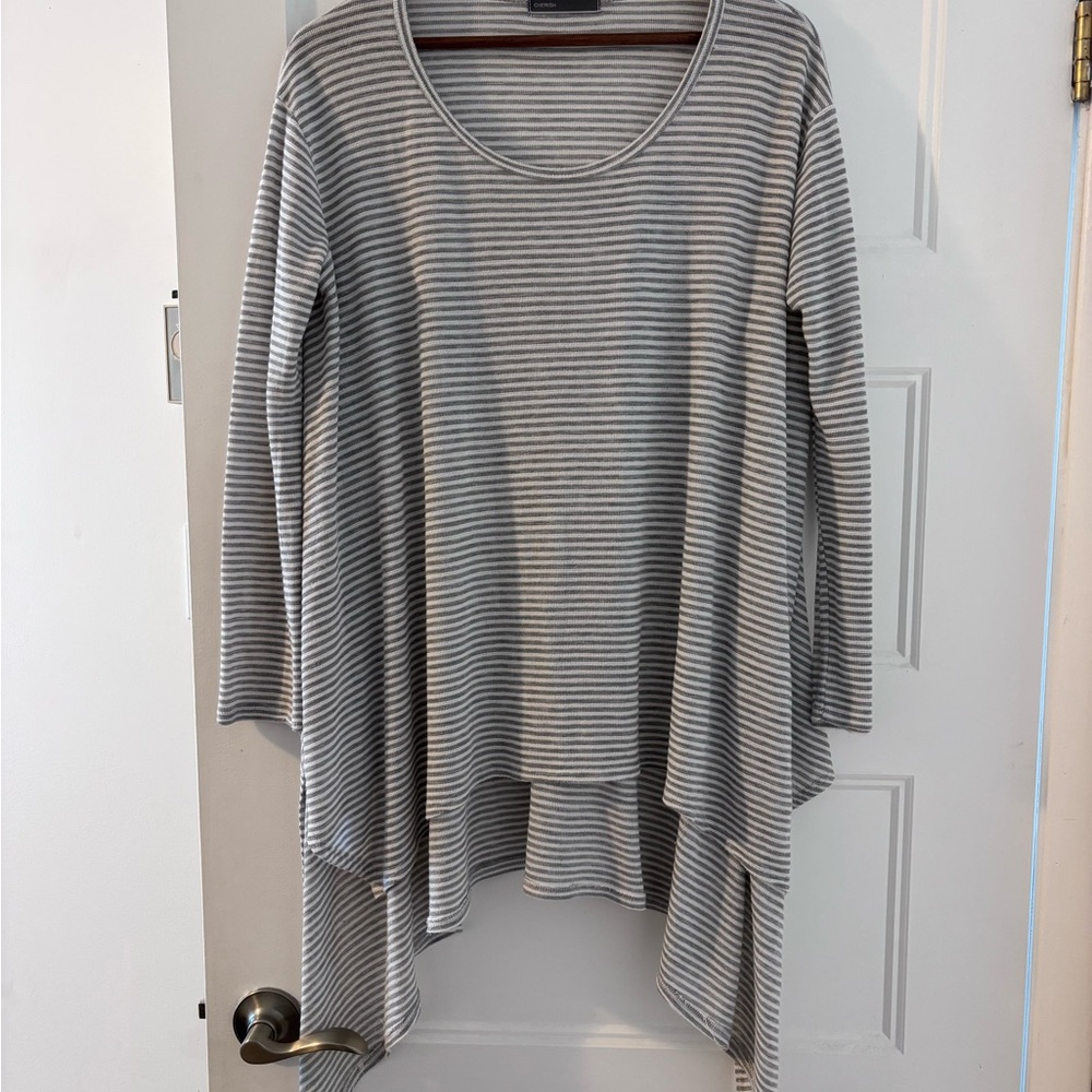 Gray Striped Knit Women's Top Size Lg